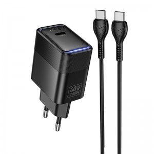 Мережевий зарядний пристрій Hoco CS113A Lounge PD40W (1USB-C) + кабель Type-C to Type-C Black