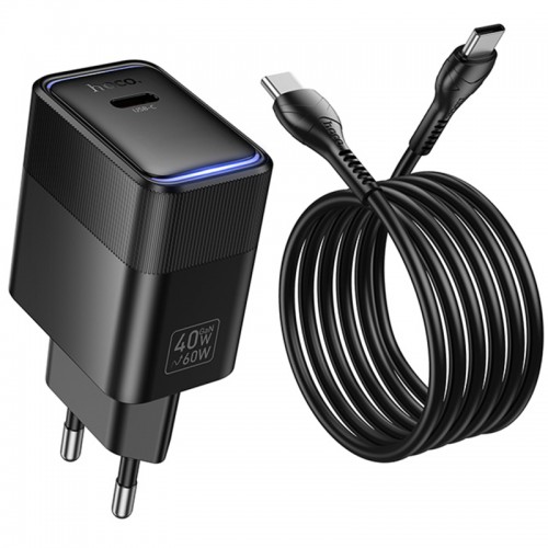 Мережевий зарядний пристрій Hoco CS113A Lounge PD40W (1USB-C) + кабель Type-C to Type-C Black