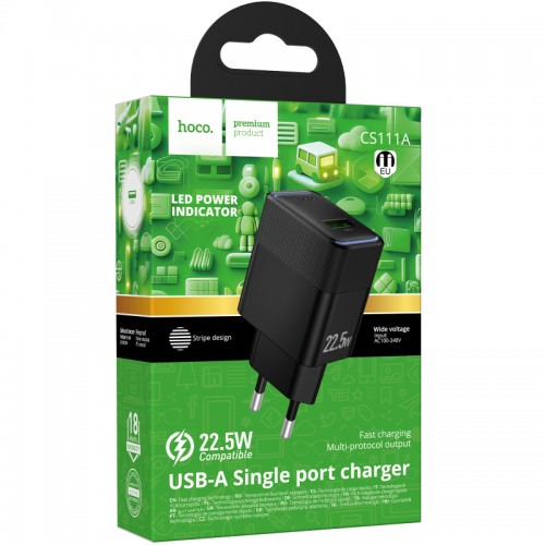 Мережевий зарядний пристрій 22.5W Hoco CS111A Lounge (1USB-C) Black