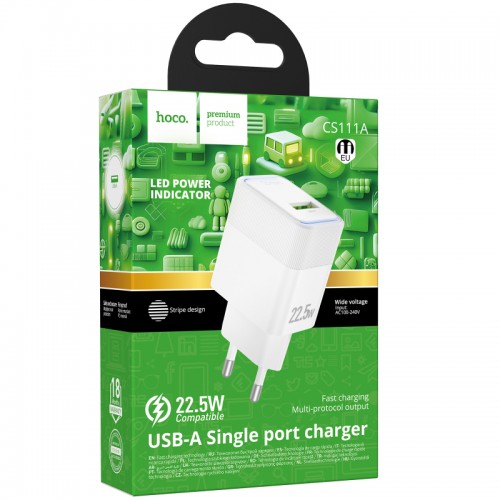 Мережевий зарядний пристрій 22.5W Hoco CS111A Lounge (1USB-C) White