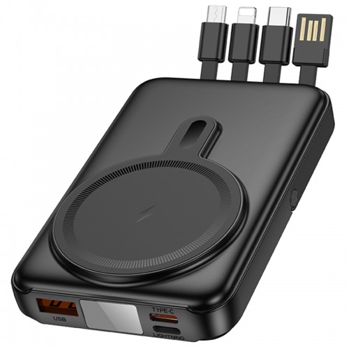 Повербанк MagSafe Hoco J135 Rico 22.5W+PD20W 10000mAh с 4 кабелями и держателем Black