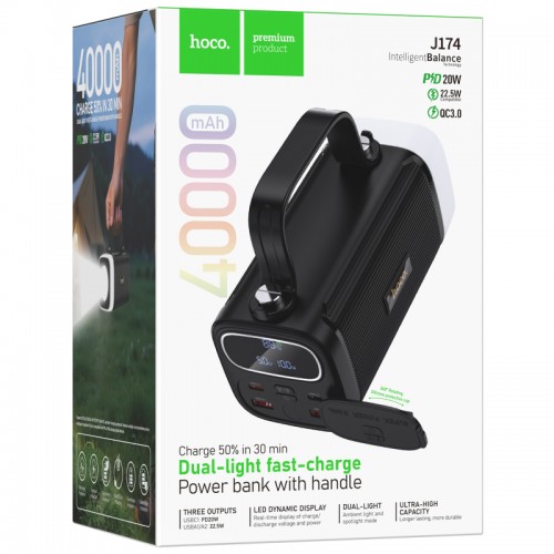 Павербанк 40000mAh Hoco J174 22.5W+PD20W с фонариком Black