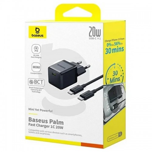 Сетевое зарядное устройство Baseus Palm Fast Charger 20W (1USB-C) + кабель Type-C to Type-C (P10111602) Cluster Black